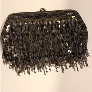 Cargo gray chain & sequin clutch. NWOT Never used!